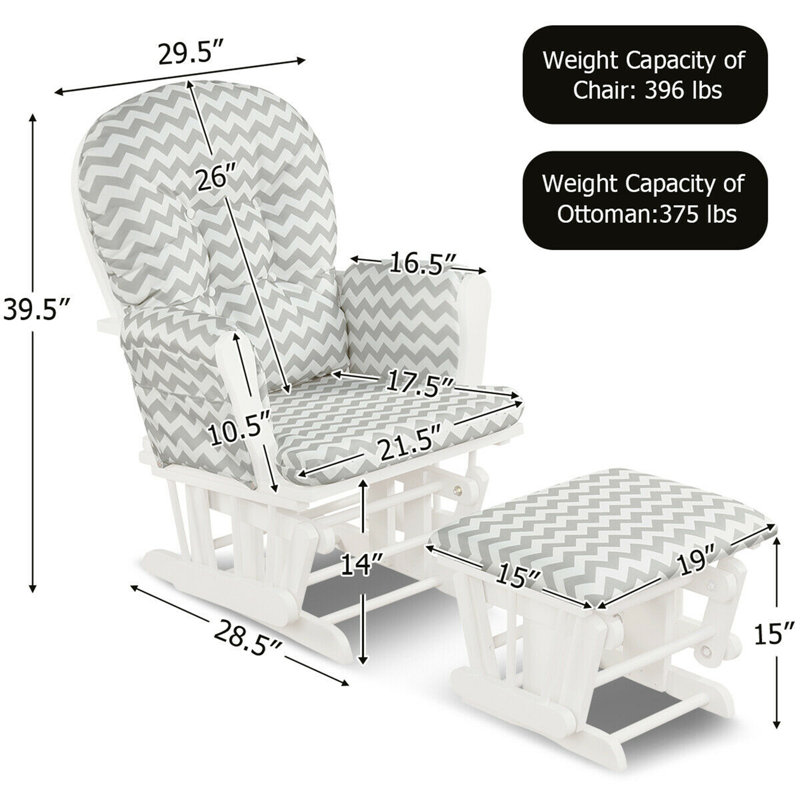 Harriet Bee Glider And Ottoman Cushion Set Wood Baby Nursery Rocking Chair Grey White Reviews Wayfair